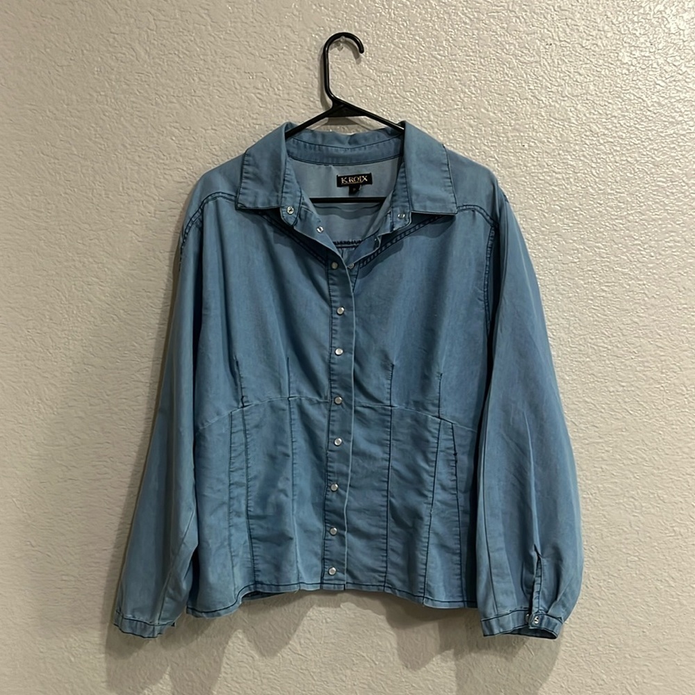 Kroix Womens Size 1X Long Sleeve Shirt Jean Look Pearl Snap